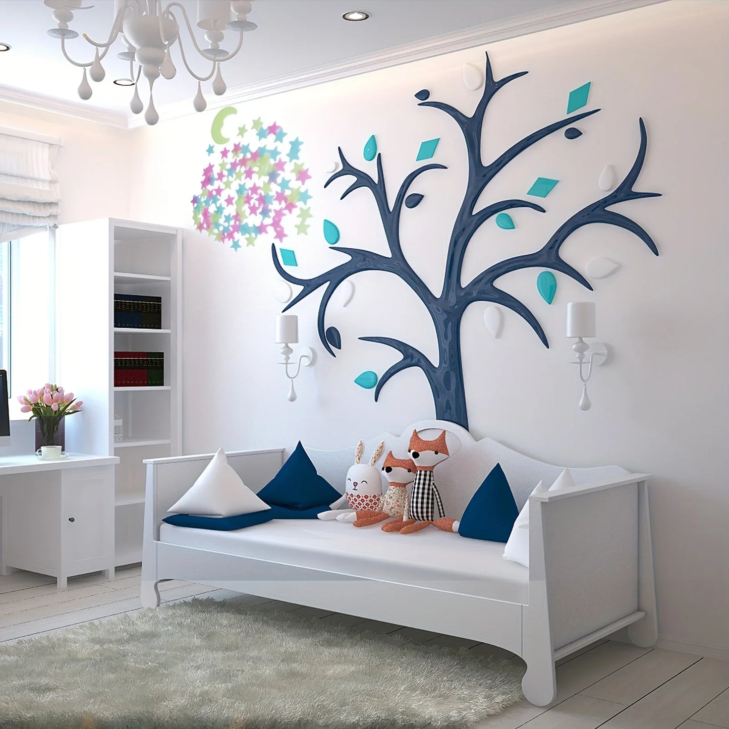 Colorful Luminous Stars with Moon Wall Stickers