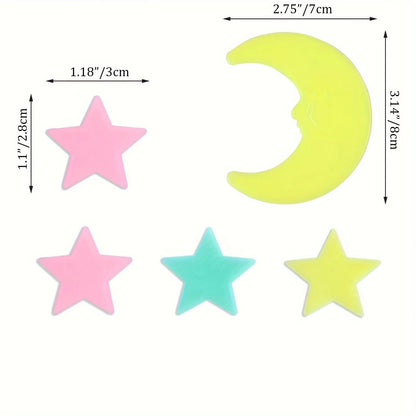 Colorful Luminous Stars with Moon Wall Stickers